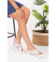 Cool Penguen Desenli Açık Çapraz Airmax Terlik Ortopedik Kadın Sabo (Beyaz)