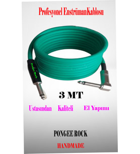 PONGEE Rock Profesyonel Enstrüman Kablosu 3 Metre Yeşil Nikel Profesyonel Jacklar