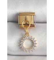 316L Çelik Gold Renk Zirkon Taşlı Sallantı Güneş Model Nomination Charm 5886 - SSSSSS9039-287