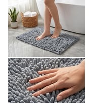 Banyo Paspası, Mikro Elyaf, Beyaz, 40x60 cm Banyo Halısı, Uzun Tüylü, Yüksek Emicilik, Makinede Yıkanabilir (Gri)