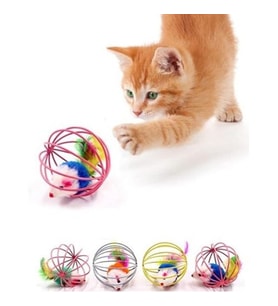 KAFESLI FARELI KEDI KÖPEK OYUN TOPU (Çok Renkli)