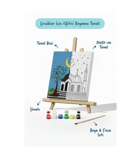 Ay Işığında Ağaçlı Cami Şövaleli Boya Seti 20x20