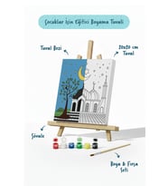 Ay Işığında Ağaçlı Cami Şövaleli Boya Seti 20x20