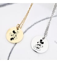 Kişiye Özel 925 Ayar Gümüş Minnie ve Mickey Mouse Figürlü Çift Kolye (Gold) Couple Hediye