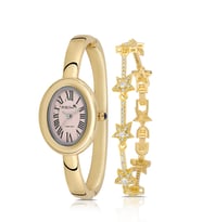 Polo Air Kelepçeli Oval Kasa Kadın Kol Saati Yıldız Bileklik Kombin Gold Pembe Renk PL-1589B5 (Pembe-Altın)