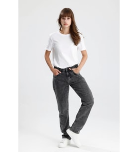 Özel Üretim %100 Pamuk Koyu Indigo Denim Nefes Alabilir Hafif Bol Ricky15 Kadın Jean Pantolon