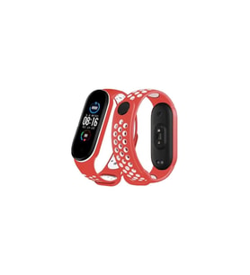 Xiaomi Mi Band 6 Spor Delikli Kordon - Kırmızı-beyaz