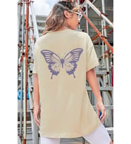 Unisex Butterfly Baskılı T-shirt (Bej)