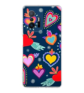 PrintiFy Xiaomi Mi 11T ile Uyumlu 1mm Slim Fit Retro Colors 3 Baskılı Şeffaf  Kılıf
