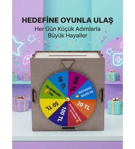Mey İthalat® Şans Çarklı Hediyelik Tasarruf Kutusu Eğlenceli Para Biriktirme Oyun Dekoratif Ahşap Kumbara