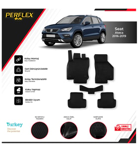 Seat Ateca 2016-2019 3D Havuzlu Paspas (Siyah - Beyaz)