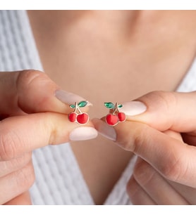 Vaoov 925 Ayar Gümüş Mineli Kiraz Küpe (Rose)