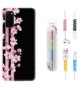 Samsung A02S A03S A10 A12 A13 A21S A22 Kılıf Kablo Koruma Spiral Silikon Pink Flowers 3 1393