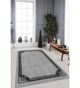 Gri Çerçeveli Kaymaz Tabanlı Makinede Yıkanabilir Halı RV073 - 100 x 160 cm