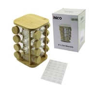16PCS KARE - DÖNER STANDLI CAM - BAMBU KAPAK TUZLUK - BAHARATLIK BAMBU STAND (5680)
