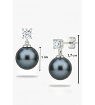 925 Ayar Gümüş Işıltılı Tahiti İnci (Siyah İnci) Vidalı Küpe – 10 mm İnci & 4 mm Tektaş Detaylı Küpe