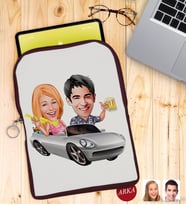 BK Gift Kişiye Özel Sevgililer Karikatürlü Taşınabilir Koruyucu Tablet Kılıfı & Organizer Çanta - Bordo-53