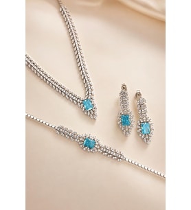 Gümüş Pazarım Prenses Serenadı Mavi Taşlı Gerdanlık Gümüş Set