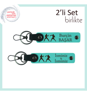 Kung Fu Felsefesine Uygun, Kişisel Yazılı 2’li Anahtarlık, Denge ve Güç Armağanı, Turkuaz-Turkuaz