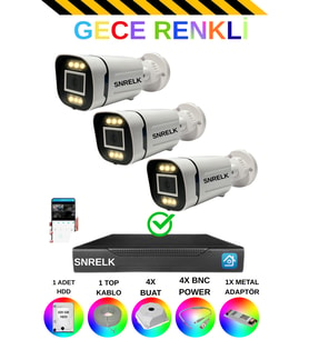 SNRELK sencrom HAMA 3 'LÜ 1080P Full Hd 320 Gb Gece Renkli Güvenlik Kamerası Set
