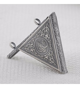 Osmanlı Tuğralı 925 Ayar Gümüş Üçgen Muska Kabı Büyük Boy (Gri)
