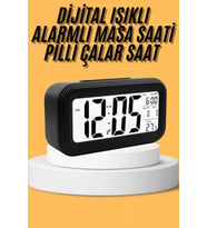 Dijital Masa Saati Takvim Çalar Saat Alarmlı Işıklı Led Ekran Pilli