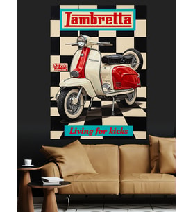 Retro Motosiklet Scooter Dekoratif Kanvas - Mdf Ahşap Tablo