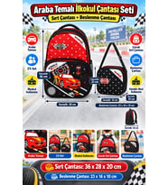 Speedy Car Araba İlkokul Okul Çantası Beslenme Çantası Sırt Çantası 2'li Set 36 x 28 x 20 cm