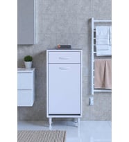 Eliusta Asil 40 cm Kirli Çamaşır Sepetli Banyo Dolabı 1 Çekmeceli Mutfak Çok Amaçlı Dolap 40x88x32,5 cm (Beyaz)