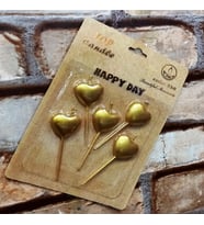 VIP GOLD HEART HAPPY BIRTHDAY CANDLE 5 ADET METALİK GOLD KALPLİ PASTA MUMU KALPLİ DOĞUM GÜNÜ MUMU