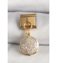 316L Çelik Gold Renk Sallantı Zirkon Taşlı Yonca Model Nomination Charm TJ-BC1340