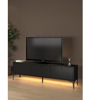 Paris Led Işıklı Dolaplı Minifiksli 160 Cm Tv Ünitesi - Tv Sehpası - Wood Siyah