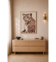 Pudra Leopar Boho Portre Ahşap Çerçeveli Duvar Tablosu