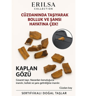 Sertifikalı Ham Cüzdan Boy Kaplan Gözü Taşı Kütle - Cesaret, Odak Günlük Koruma Taşı (Çok Renkli)