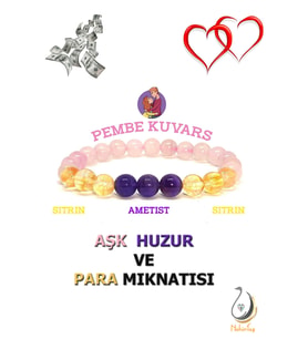 Aşk  Huzur ve Para Mıknatısı Bileklik  (Ametist, Pembe Kuvars, Sitrin)