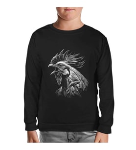 Rooster Realistic Siyah Çocuk Sweatshirt