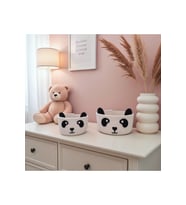Panda Figürlü İkili Örgü Sepet Seti, Bebek Odası Düzenleyici Organizer