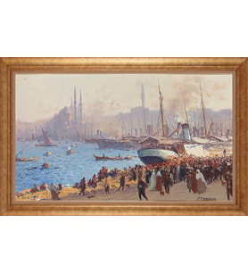 Çerçeveli Paspartulu Manzara Tablo bm1698 (Gold)