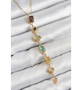 Pirinç Renkli Zirkon Taşlı Model Gold Renk 7 Element Kadın Y Kolye