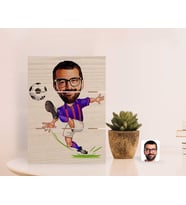 BK Gift Kişiye Özel Bordo Mavi Futbolcu Karikatürlü Otantik Masaüstü Ahşap Palet Çerçeve-1 (Beyaz)