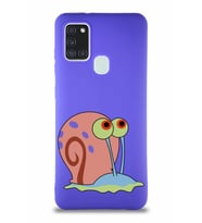 Samsung Galaxy A21S Soft Premier Kapak Salyangoz Gary Tasarımlı Silikon Kılıf - Mor (Şeffaf)