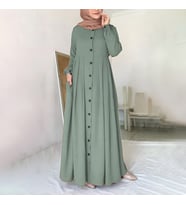 Keten Günlük Yazlık Tam Boy Tesettür Kadın Elbise (Haki)