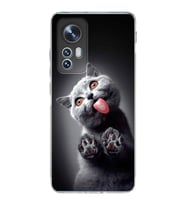 PrintiFy Xiaomi Mi 12 Pro ile Uyumlu 1mm Slim Fit Kedi 2 050c Baskılı Şeffaf  Kılıf