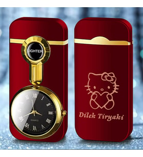 Kişiye Özel İsim Metal Rüzgar Geçirmez Saatli Gazlı Çakmak Hello Kitty Baskılı