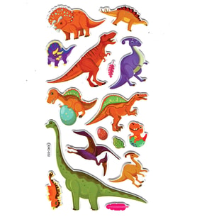 Sticker Kabartmalı Stiker Çıkartma Etiket (XHC032)-18x9 cm- Renkli Dinozor