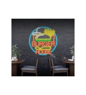 BURGER HOUSE Yazılı ve Şekilli Neon Tabela