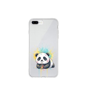 iPhone 8 Plus ile Uyumlu Splash Panda Tasarımlı Şeffaf Silikon Kılıf