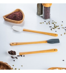 Porsima Mıen 3 Parça Mini Silikon Kaşık Spatula Fırça - Yanmaz Yapışmaz Hazırlık Seti - 23 cm