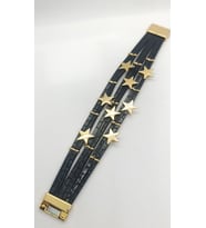 Stella Siyah Deri Gold Yıldızlı Mıknatıslı Bileklik (19 cm)