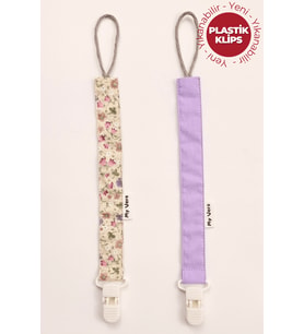 Bahar Çiçek Vizon - Lila - Plastik Klipsli Emzik Askısı Seti - 2'li Emzik Zinciri Seti
